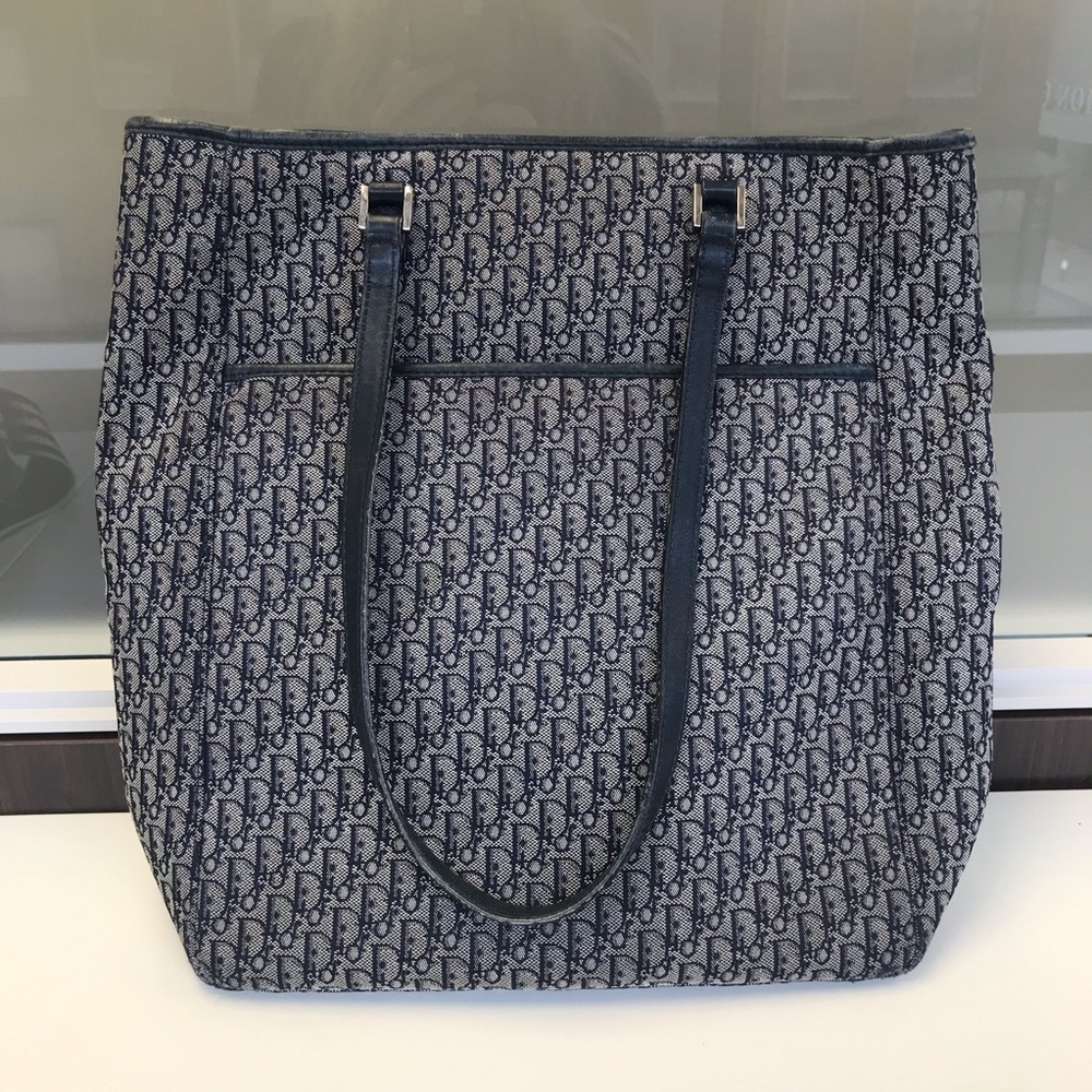 Dior Navy and Gray Monogram Canvas Tote